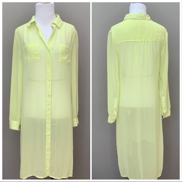 Trouvé Sheer Yellow Button Down Shirt, XS/S. - Picture 3 of 6